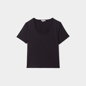 T-shirt cropped cintré col rond noir femme