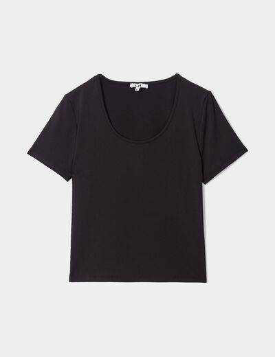 T-shirt cropped cintré col rond noir femme