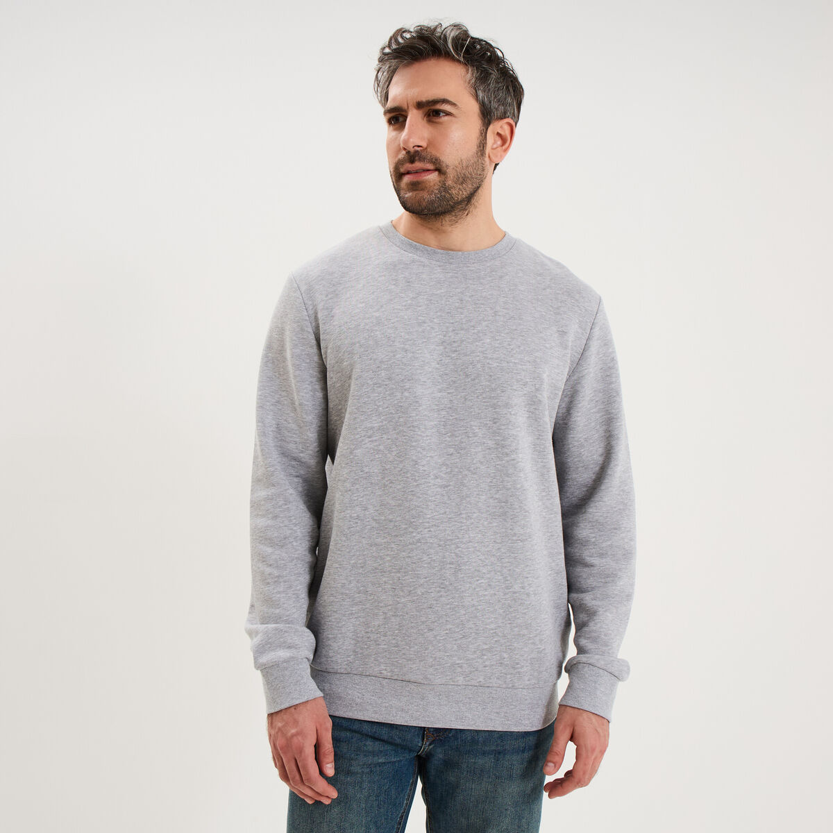 Sweat molleton col rond gris clair homme