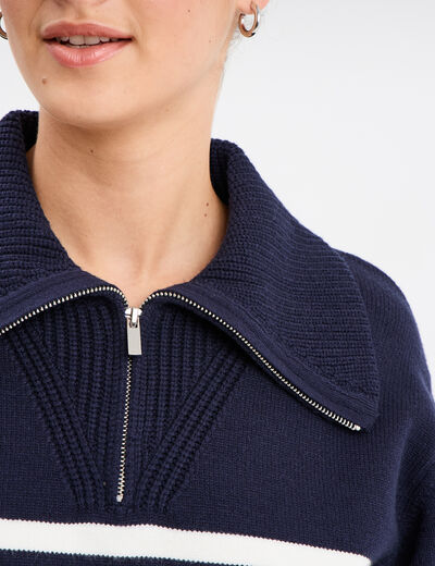 Pull col camionneur zippé Creeks bleu marine femme