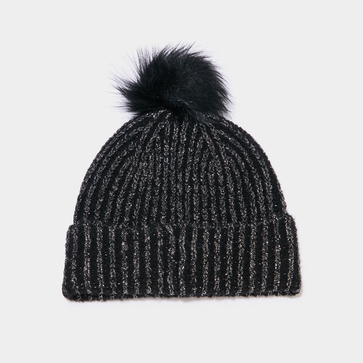 Bonnet &agrave; pompon noir femme