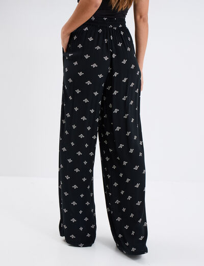Pantalon fluide large crêpe noir femme