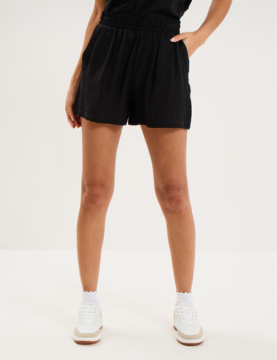 Short fluide taille &eacute;lastiqu&eacute;e noir femme