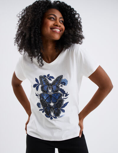 T-shirt ajusté col rond coton Creeks ecru femme