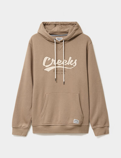Sweat à capuche hoodie 1 poche taupe homme