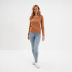 T-shirt coton col rond manches longues marron clair femme