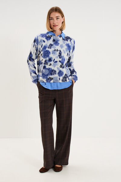 Pull col rond manches longues relax bleu clair femme