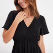Robe évasée taille élastiquée col en V noir femme
