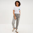 Jean paperbag cropped taille &eacute;lastiqu&eacute;e denim gris femme