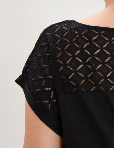T-shirt droit avec dos dentelle oversize noir femme grande taille