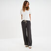 Pantalon fluide élastiqué bandes côtés gris foncé femme