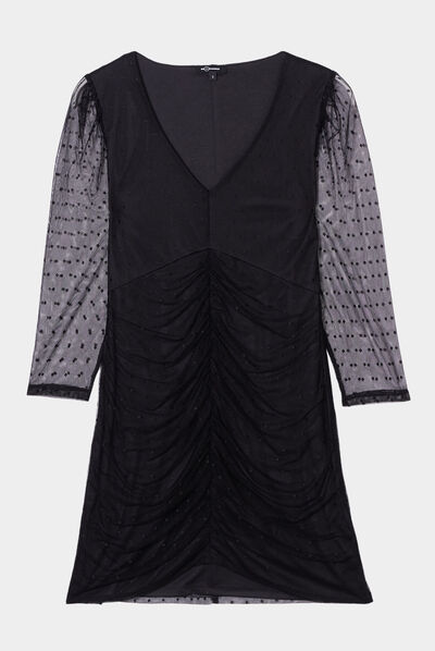 Robe manches plumetis froncées Mosquitos noir femme