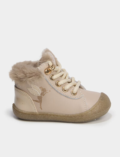Bottillons zipp&eacute;s en cuir semelle souple rose clair b&eacute;b&eacute; fille