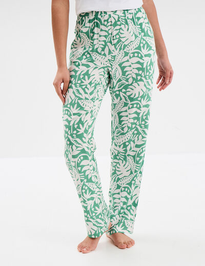 Pantalon de pyjama fluide taille haute vert femme