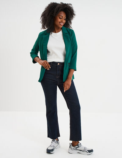 Veste blazer cintré manches 3/4 vert foncé femme