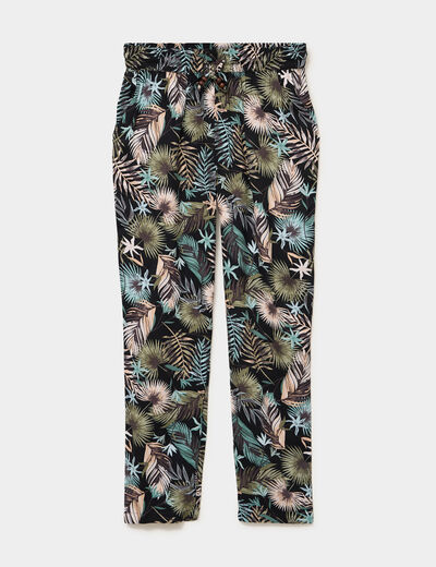 Pantalon fluide ceinture &eacute;lastiqu&eacute;e noir femme