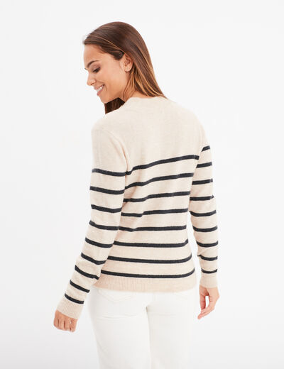 Pull manches longues avec boutons beige femme