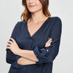 Blouse à revers manches 3/4 bleu marine femme