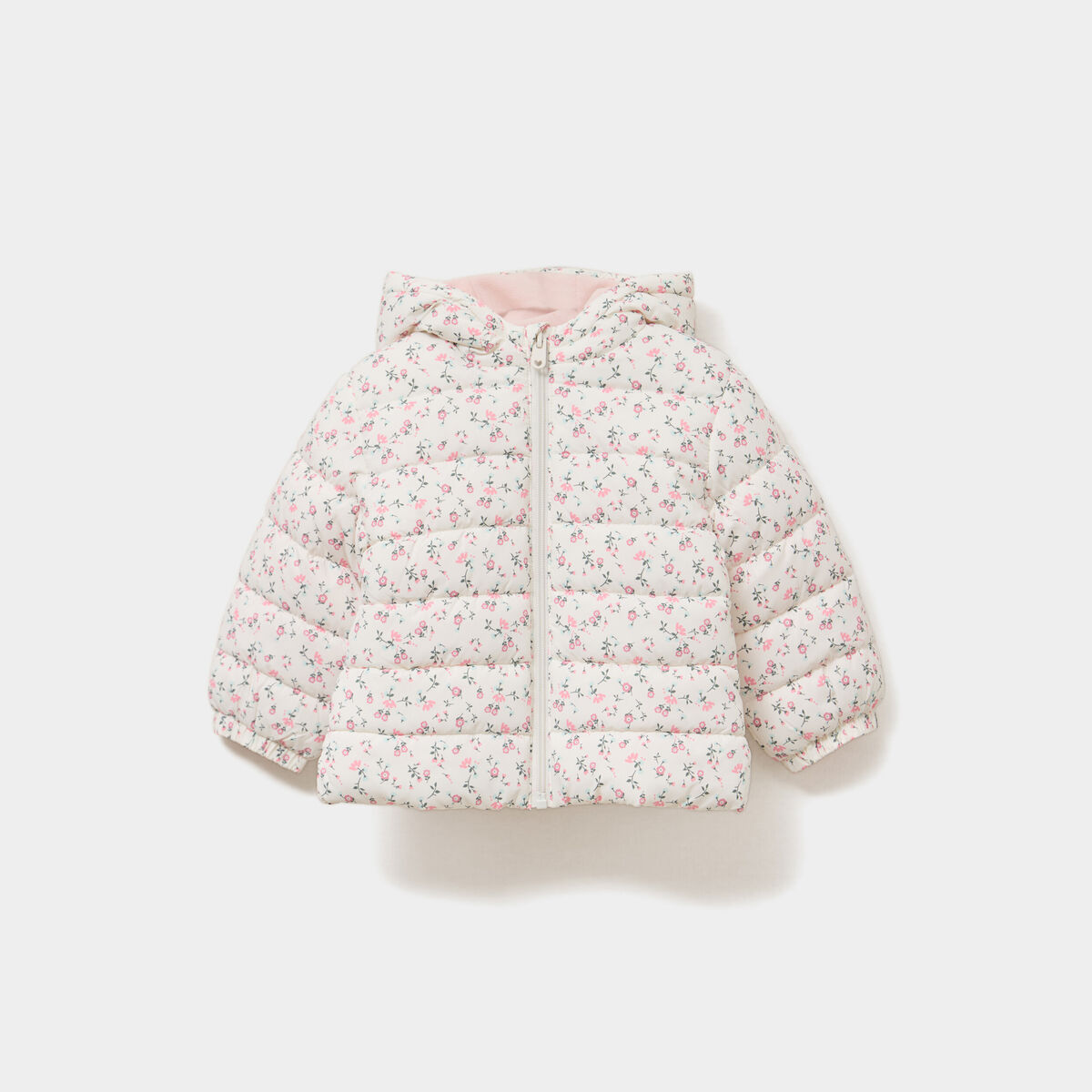Doudoune à capuche poignets élastiqués ecru bébé fille