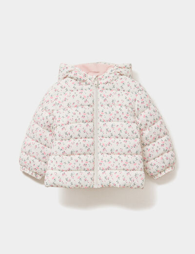 Doudoune à capuche poignets élastiqués ecru bébé fille
