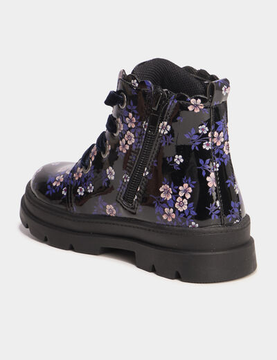 Boots crant&eacute;es &agrave; lacets noir fille