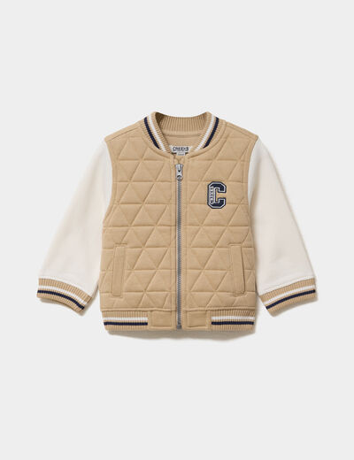 Gilet zipp&eacute; matelass&eacute; col teddy marron clair b&eacute;b&eacute; gar&ccedil;on