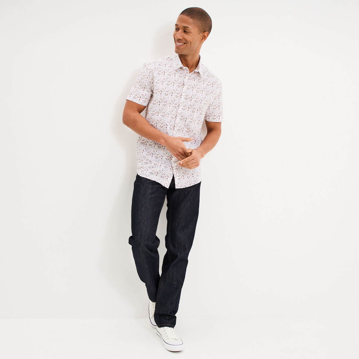 Chemise manches courtes coton ecru homme