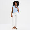 Blouse sans manches col tunisien coton bleu ciel femme