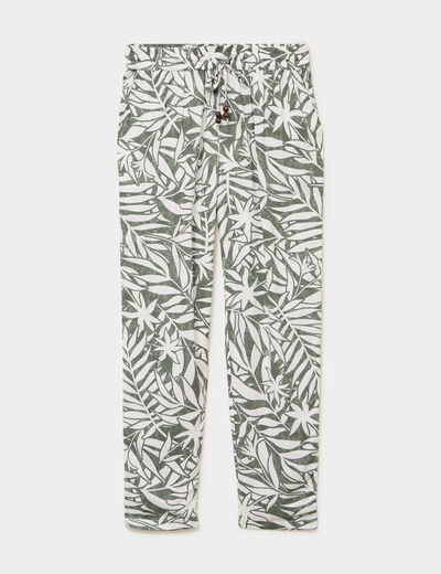 Pantalon fluide ceinture &eacute;lastiqu&eacute;e vert kaki femme