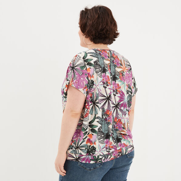 T-shirt col en V manches courtes ecru femme grande taille