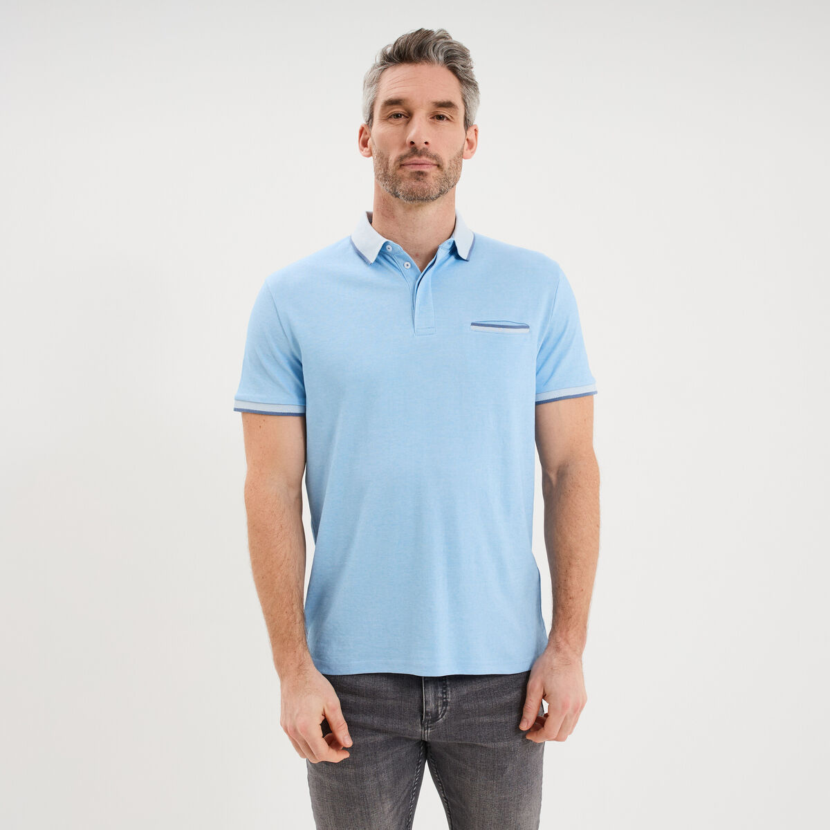 Polo manches courtes coupe droite bleu homme