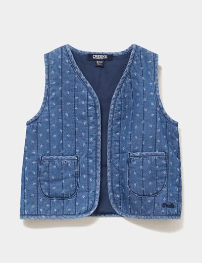 Gilet sans manches matelass&eacute; en jean denim stone b&eacute;b&eacute; fille
