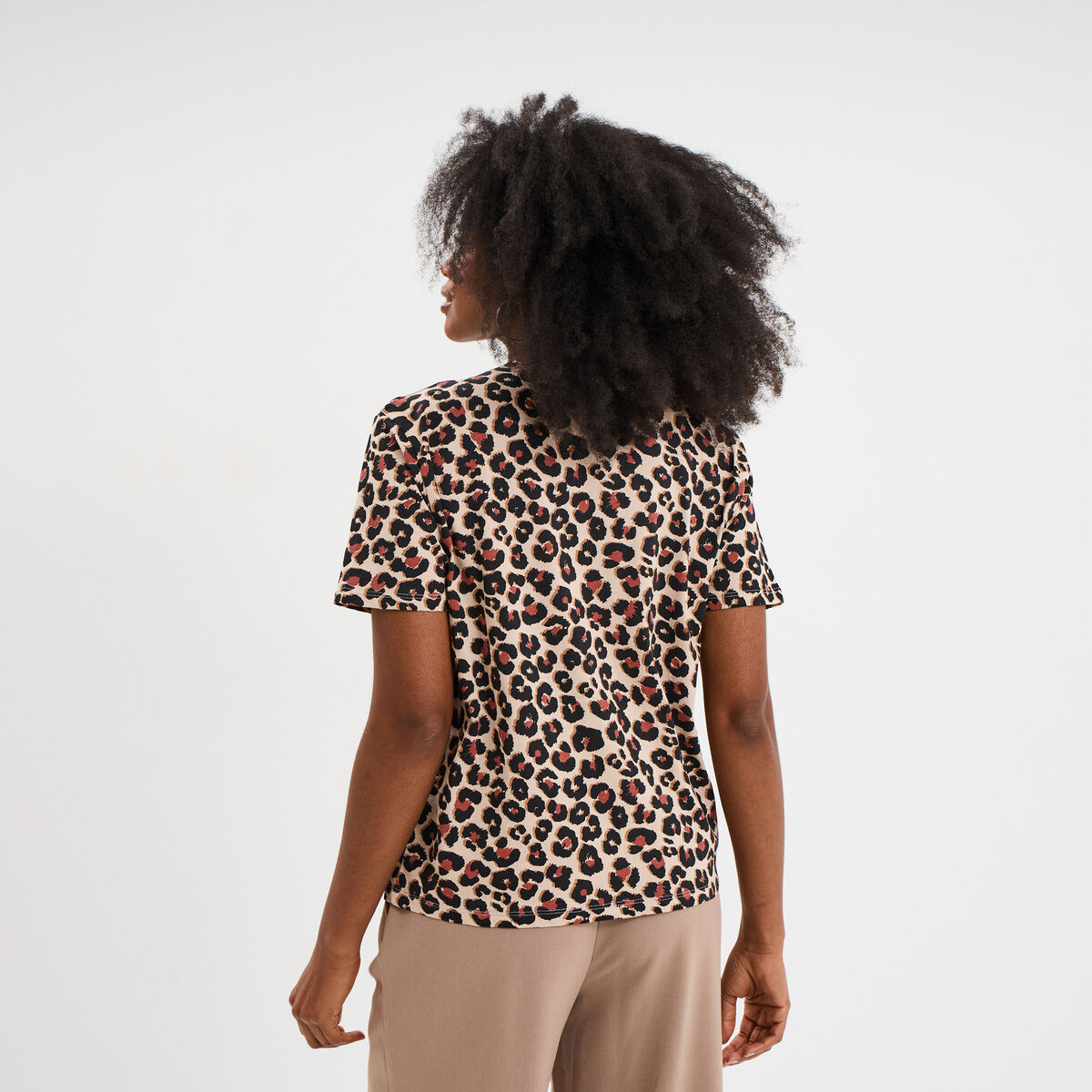 T-shirt coton col rond manches courtes sable femme