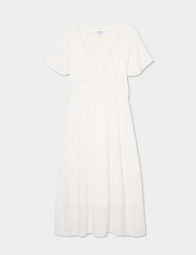 Robe empire manches papillons col en V blanc femme