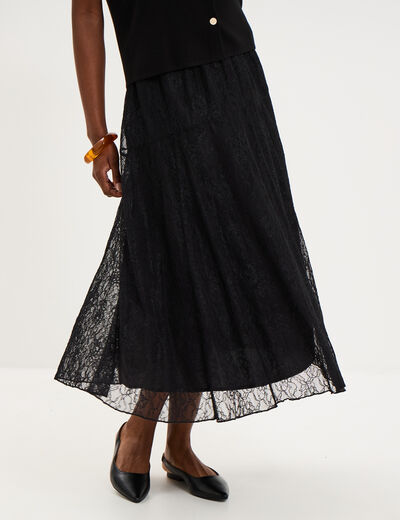 Jupe longue en dentelle noir femme