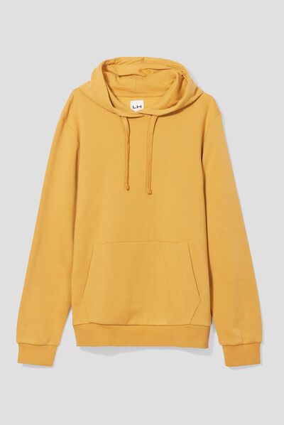 Sweat molleton à capuche hoodie jaune moutarde homme