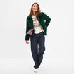 Veste fausse fourrure zippée vert foncé femme