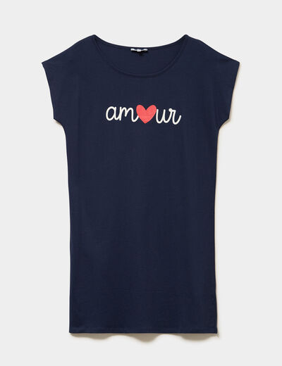 Chemise de nuit manches courtes coton bleu marine femme