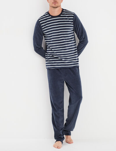 Ensemble pyjama velours 2 pièces bleu homme