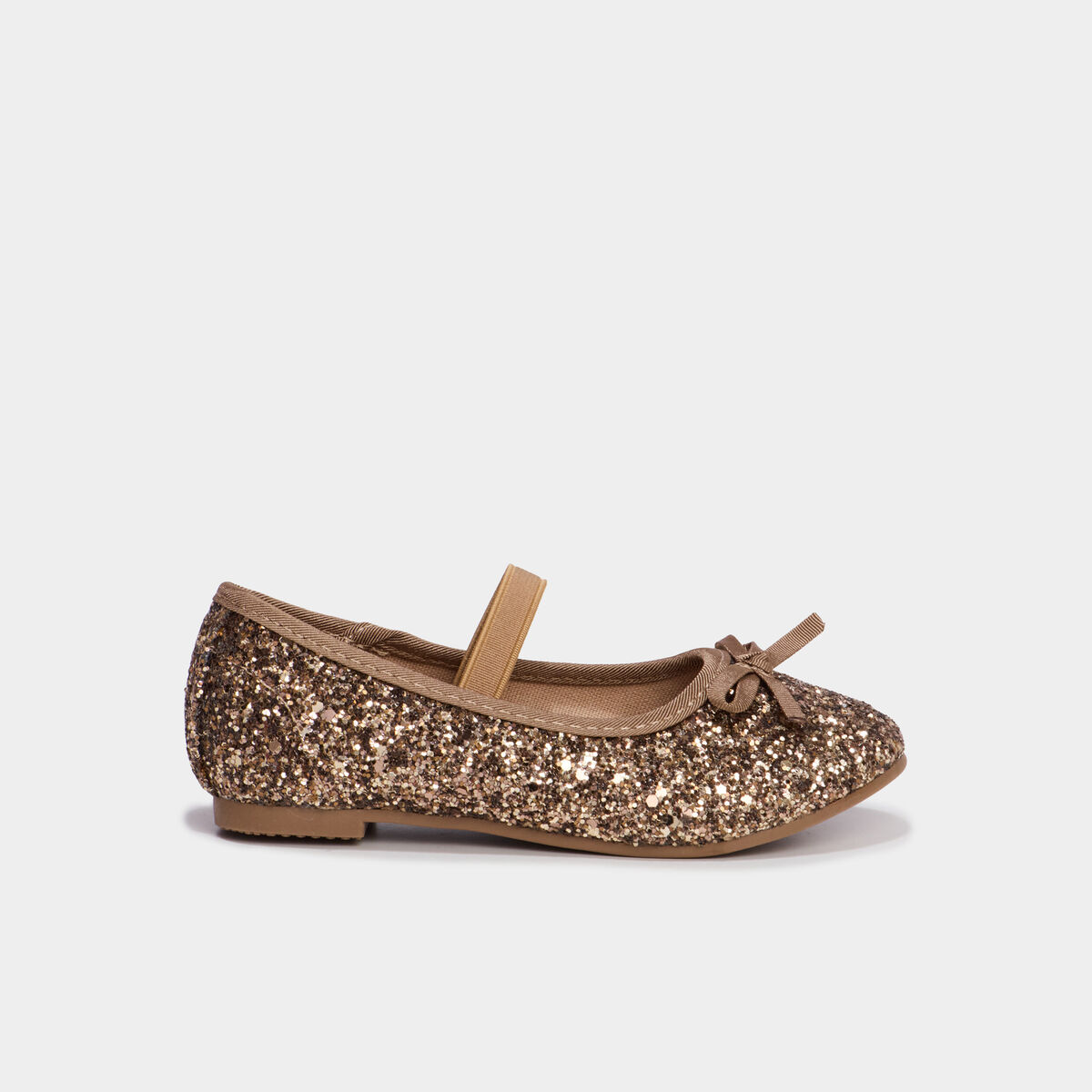 Ballerines &agrave; paillettes avec bride marron fille