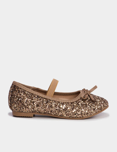 Ballerines &agrave; paillettes avec bride marron fille