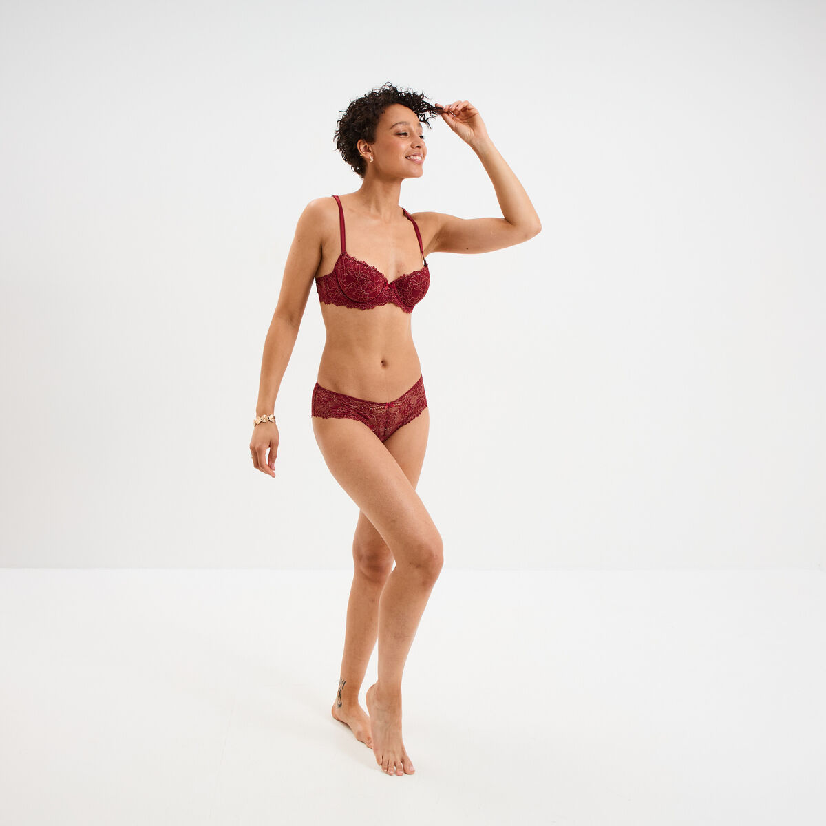 Soutien-gorge emboîtant paddé dentelle rouge foncé femme