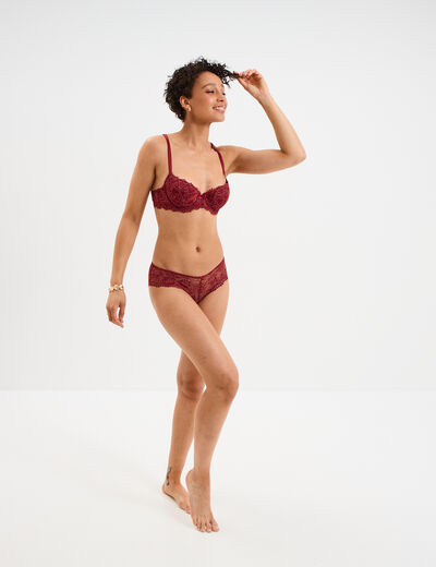 Soutien-gorge emboîtant paddé dentelle rouge foncé femme