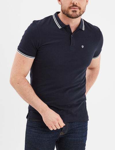 Polo manches courtes bords contrastés bleu marine homme