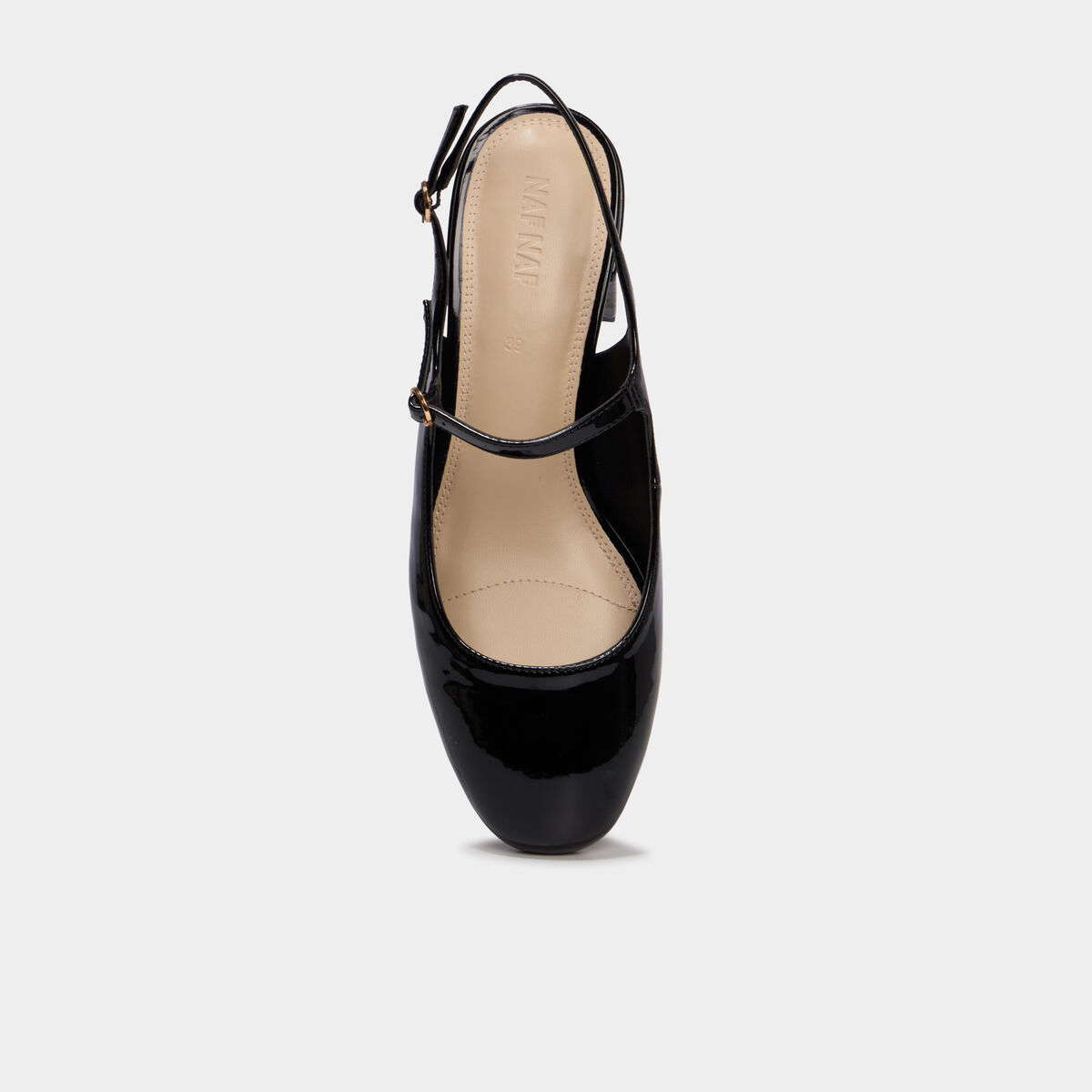 Escarpin slingback verni talon bloc noir femme