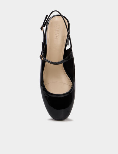 Escarpin slingback verni talon bloc noir femme