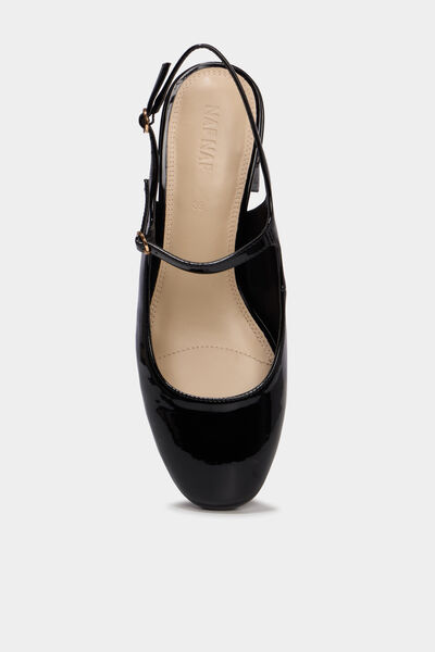Escarpin slingback verni talon bloc noir femme