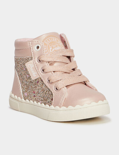 Baskets montantes zipp&eacute;es rose clair b&eacute;b&eacute; fille