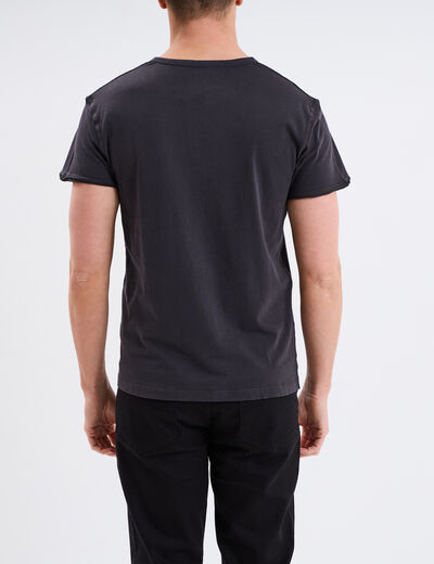 T-shirt col tunisien manches courte gris fonc&eacute; homme
