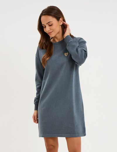 Robe sweat molleton manches longues gris femme